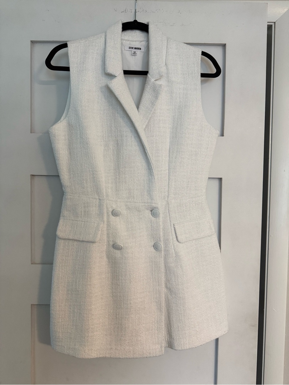 Steve Madden White Tweed Double-Breasted Sleeveless jumpsuit